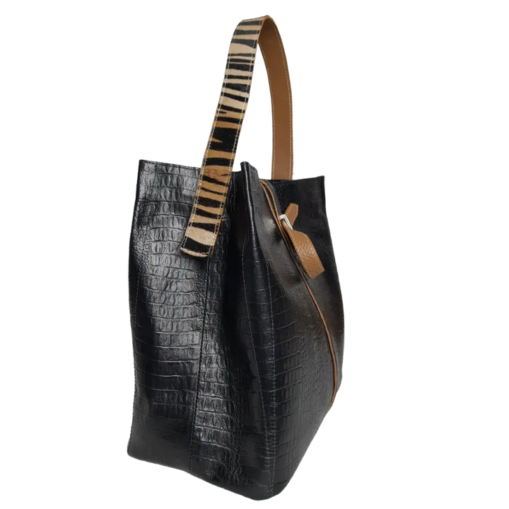 Lucy Reptil Schwarze Lederhandtasche für Damen