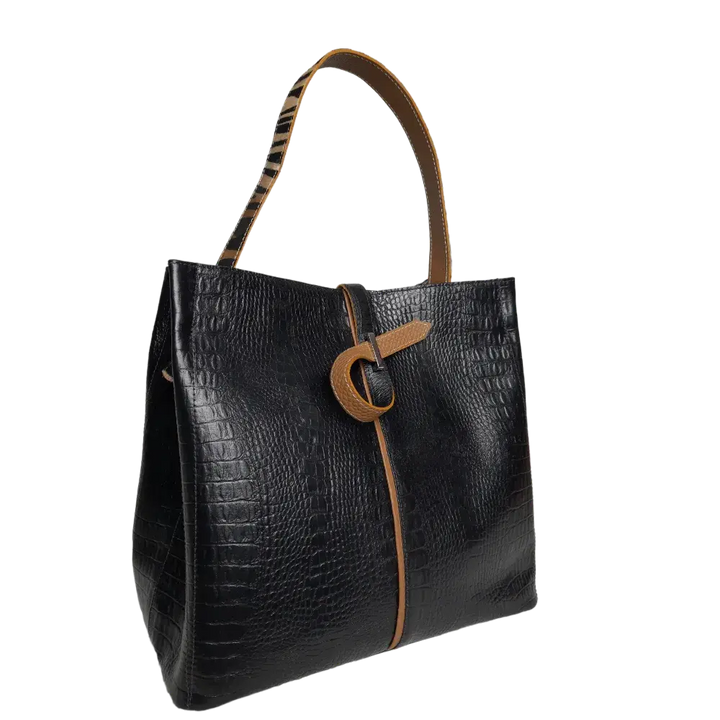 Lucy Reptil Schwarze Lederhandtasche für Damen