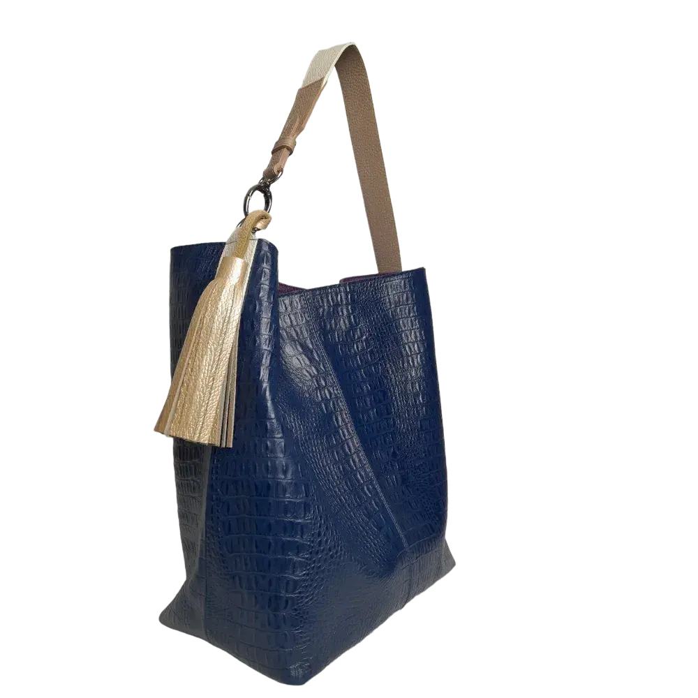 Serenity Damenhandtasche aus dunkelblauem Leder mit Reptilmuster