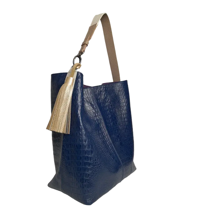 Serenity Damenhandtasche aus dunkelblauem Leder mit Reptilmuster