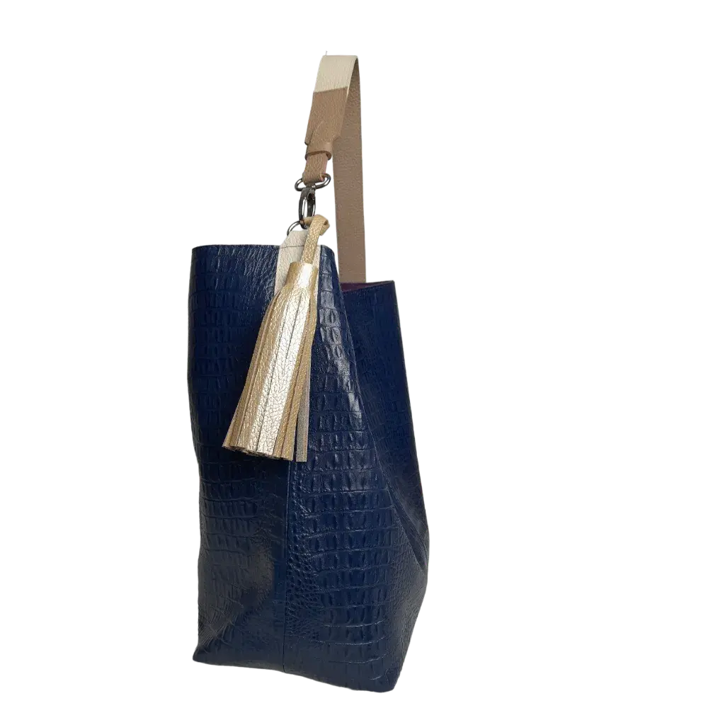 Serenity Damenhandtasche aus dunkelblauem Leder mit Reptilmuster