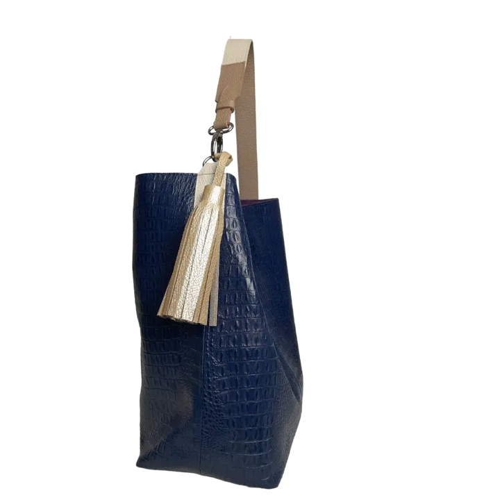 Serenity Damenhandtasche aus dunkelblauem Leder mit Reptilmuster