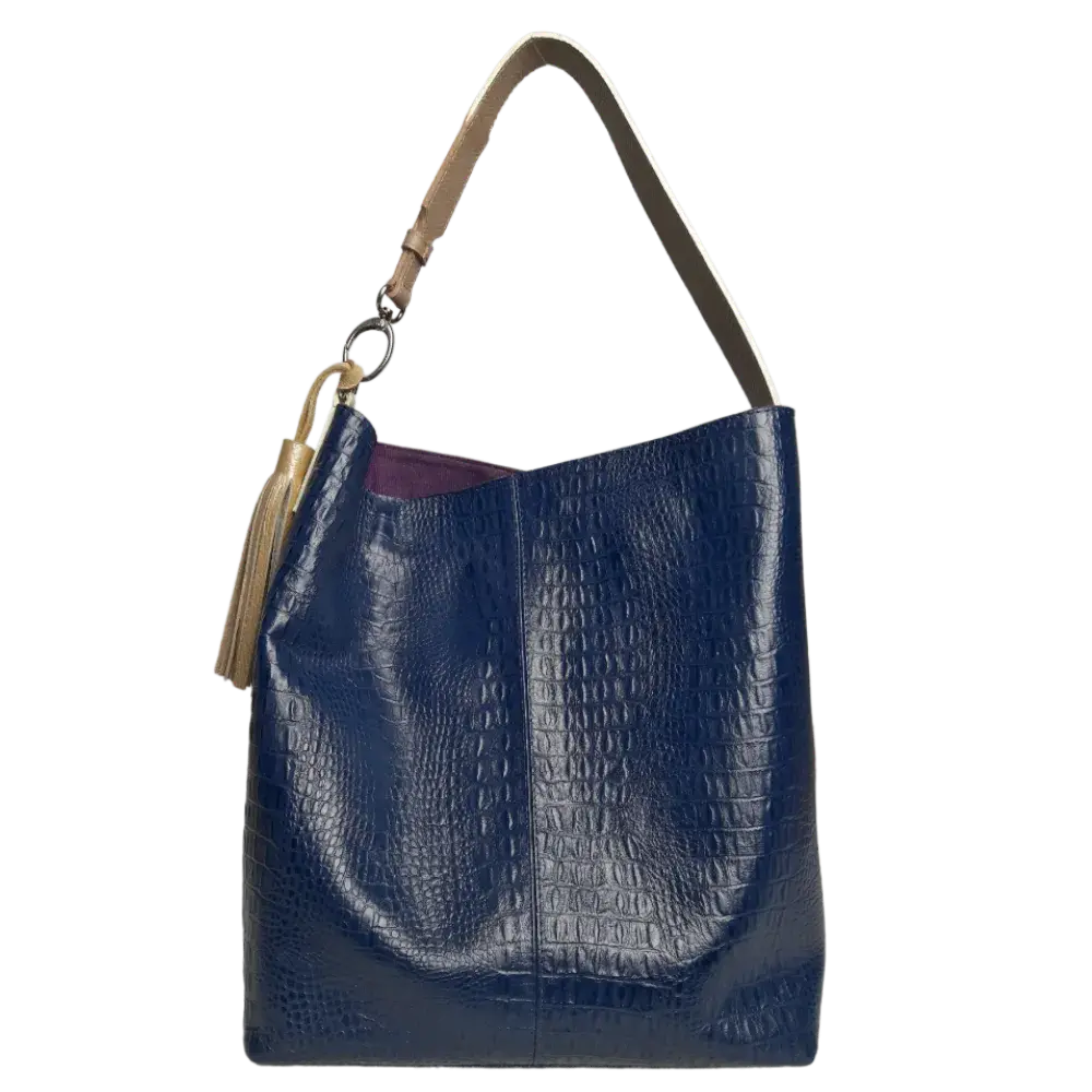 Serenity Damenhandtasche aus dunkelblauem Leder mit Reptilmuster