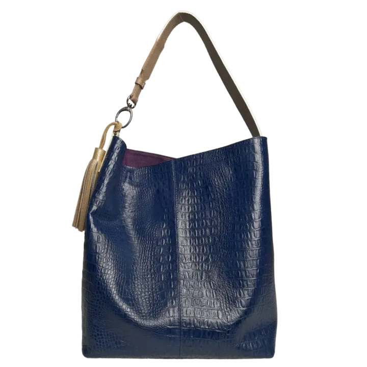 Serenity Damenhandtasche aus dunkelblauem Leder mit Reptilmuster