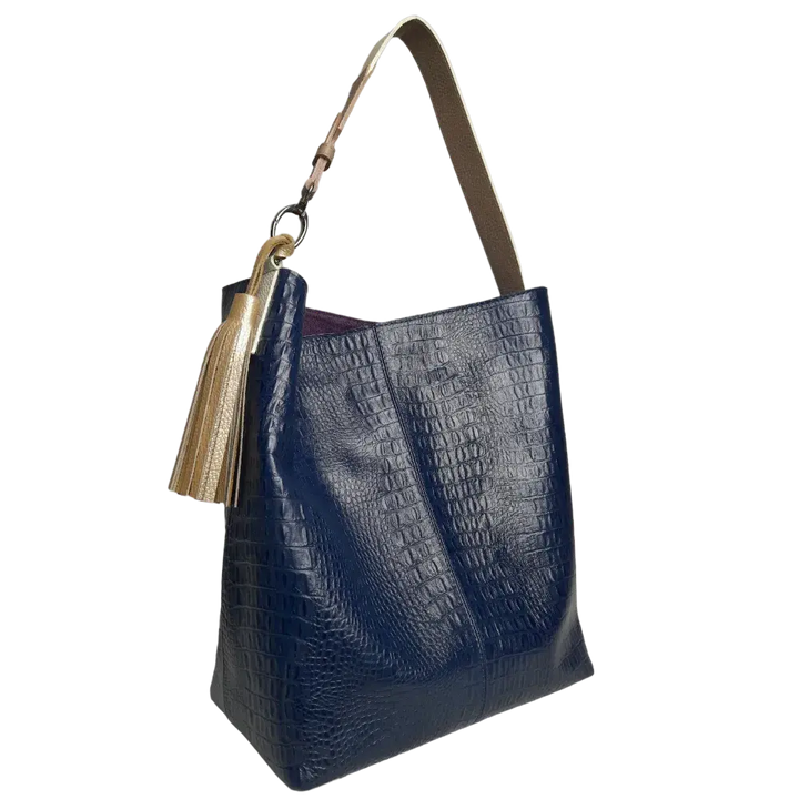 Serenity Damenhandtasche aus dunkelblauem Leder mit Reptilmuster