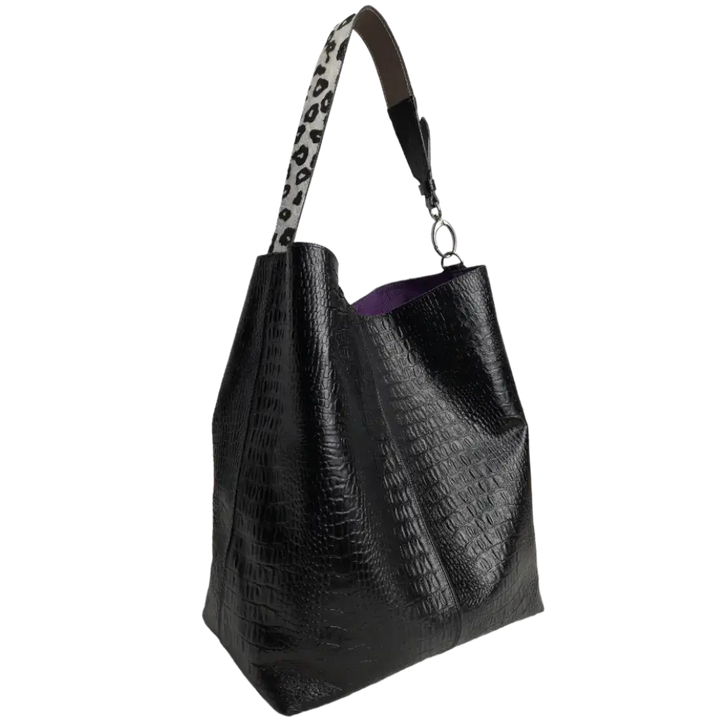Serenity Reptil Black Leather Handbag for Women