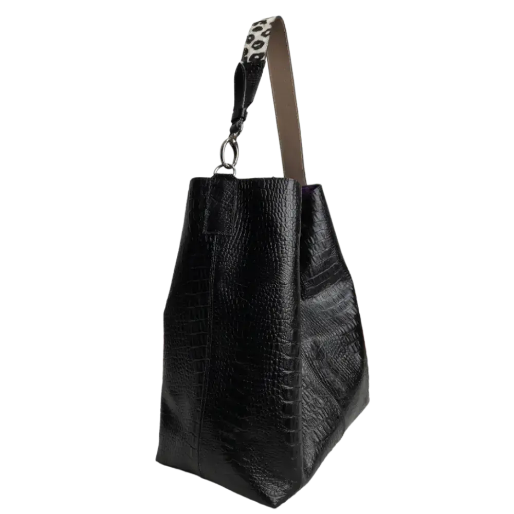 Serenity Reptil Black Leather Handbag for Women