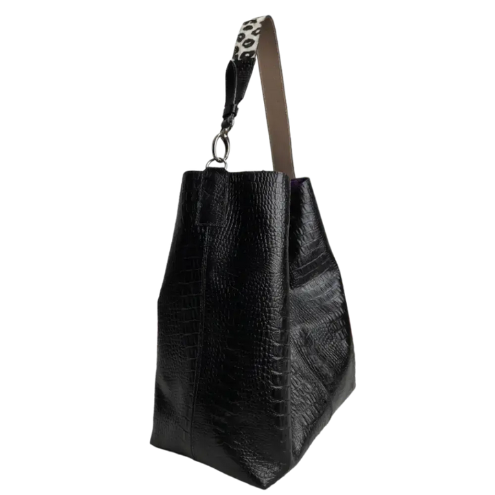 Serenity Reptil Black Leather Handbag for Women