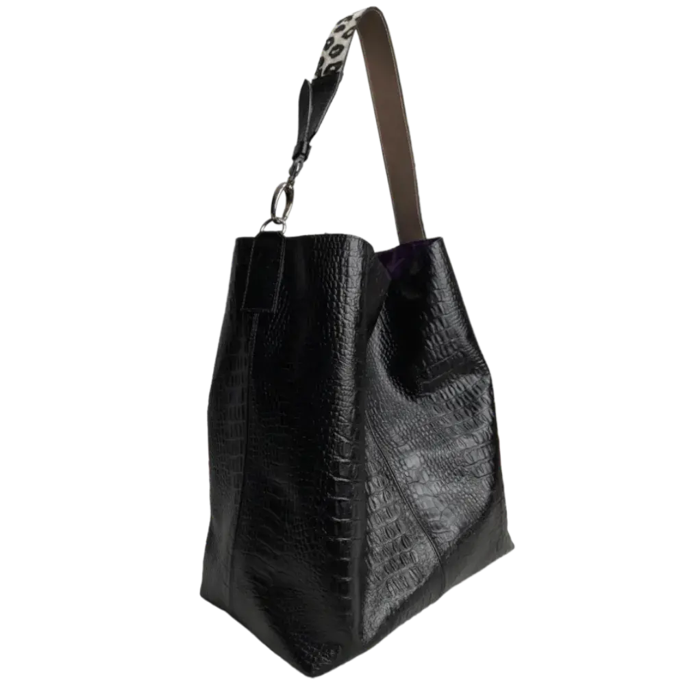Serenity Reptil Black Leather Handbag for Women