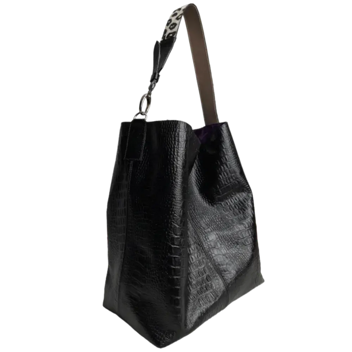 Serenity Reptil Black Leather Handbag for Women