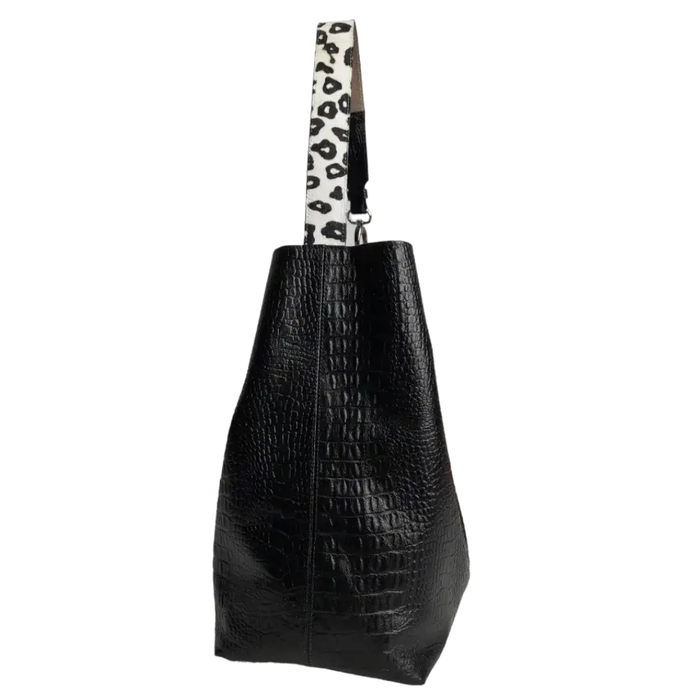 Serenity Reptil Black Leather Handbag for Women