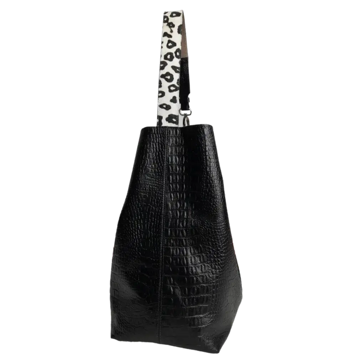 Serenity Reptil Black Leather Handbag for Women
