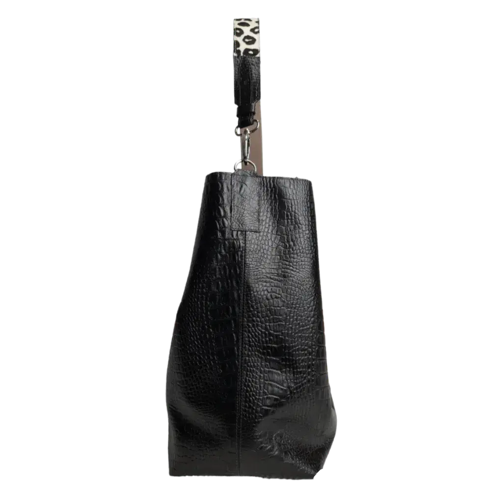 Serenity Reptil Black Leather Handbag for Women