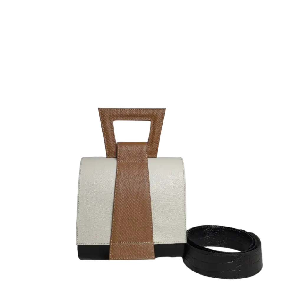 Clara Reptil Schwarze Lederhandtasche für Damen mit Babypuder