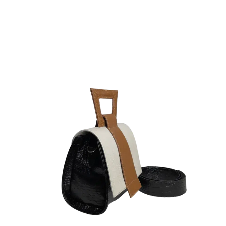 Clara Reptil Schwarze Lederhandtasche für Damen mit Babypuder
