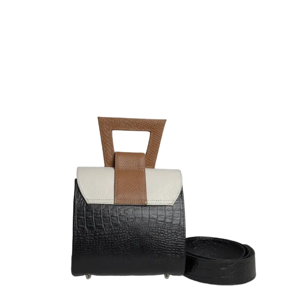 Clara Reptil Schwarze Lederhandtasche für Damen mit Babypuder