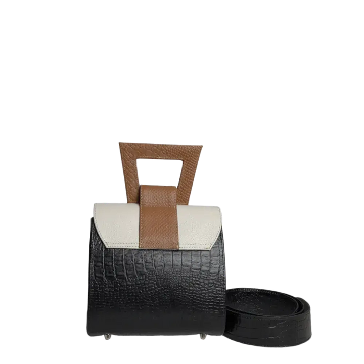 Clara Reptil Schwarze Lederhandtasche für Damen mit Babypuder