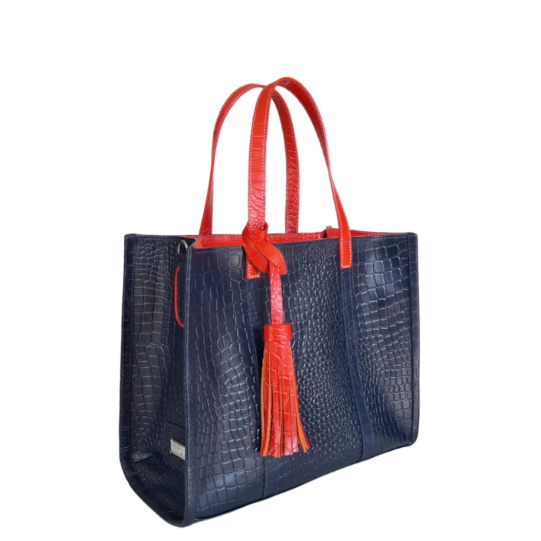 Greta Damenhandtasche in Dunkelblau mit Reptilprägung