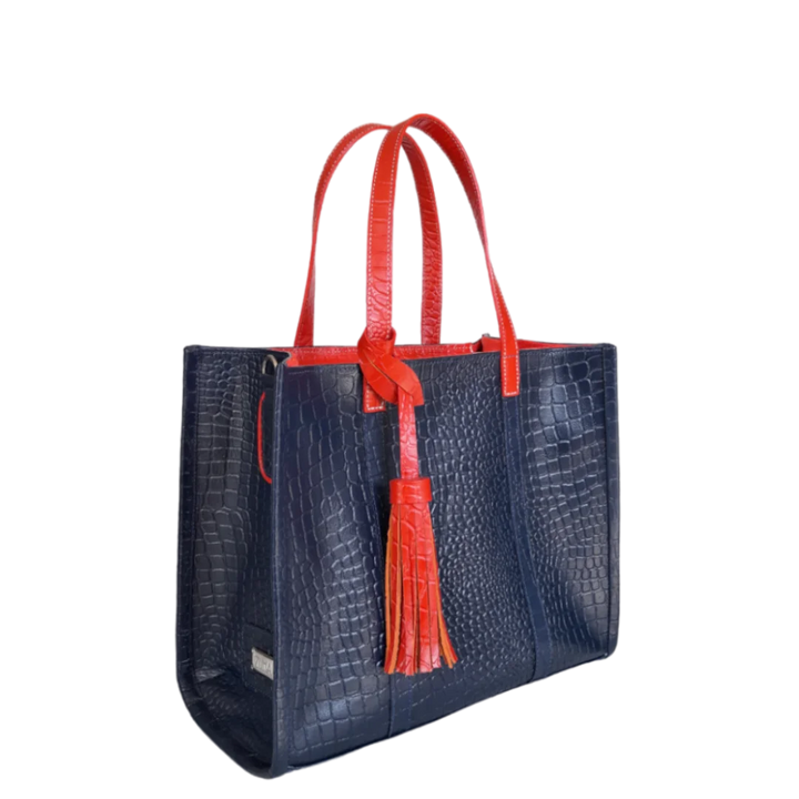 Greta Damenhandtasche in Dunkelblau mit Reptilprägung