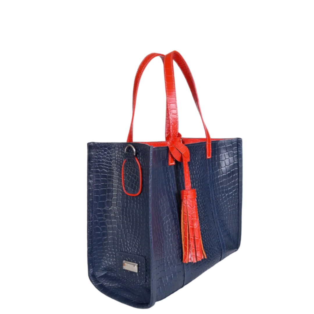 Greta Damenhandtasche in Dunkelblau mit Reptilprägung