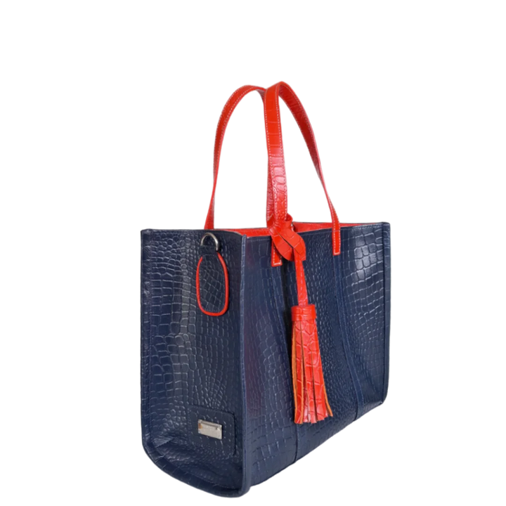 Greta Damenhandtasche in Dunkelblau mit Reptilprägung