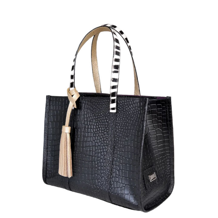 Greta Black Leather Women's Reptile Handbag