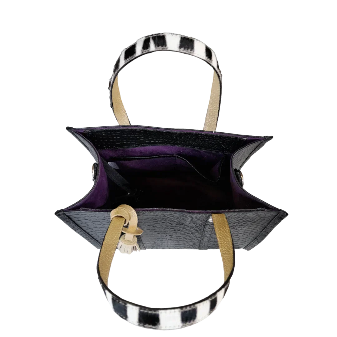 Greta Black Leather Women's Reptile Handbag