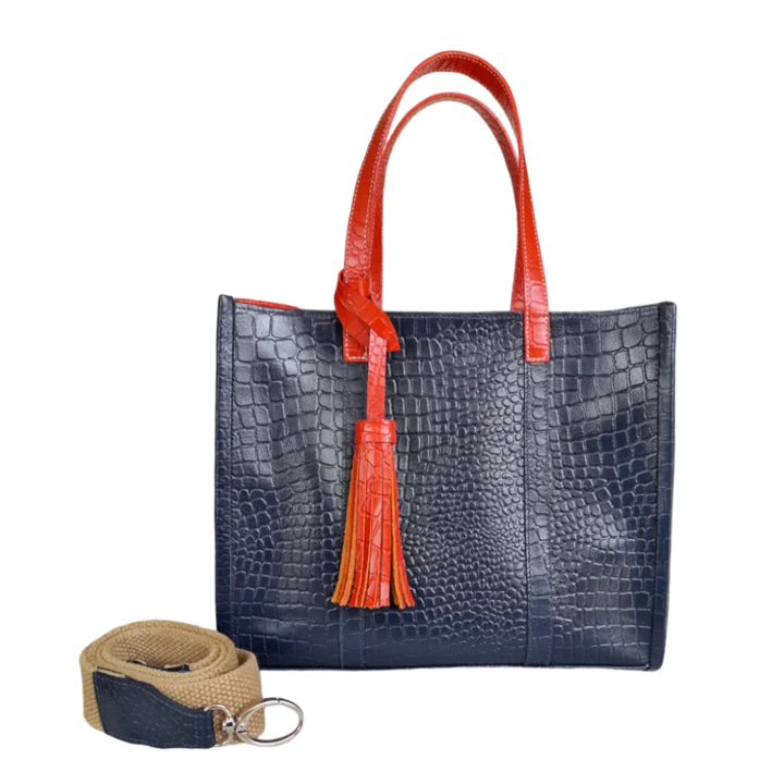 Greta Damenhandtasche in Dunkelblau mit Reptilprägung