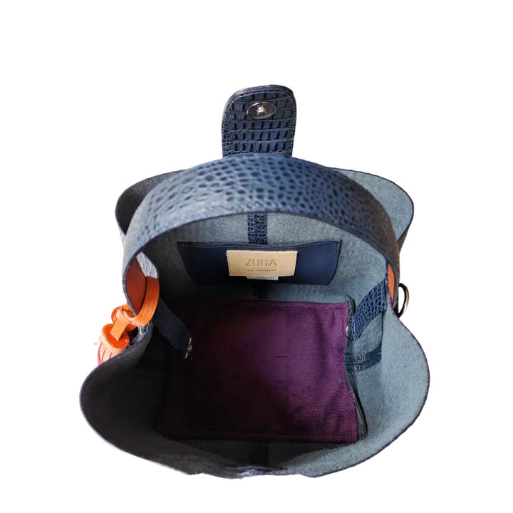 Lucia Damen kleine Handtasche aus dunkelblauem Echsenleder