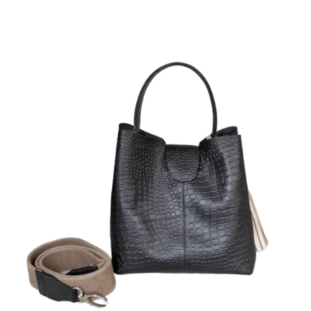 Schwarze kleine Lederhandtasche für Frauen - Lucia Reptil