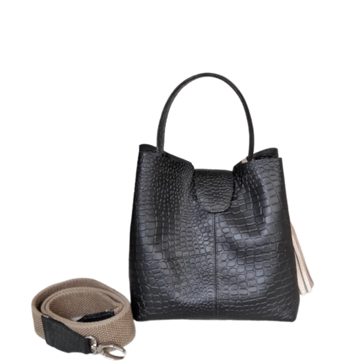 Schwarze kleine Lederhandtasche für Frauen - Lucia Reptil
