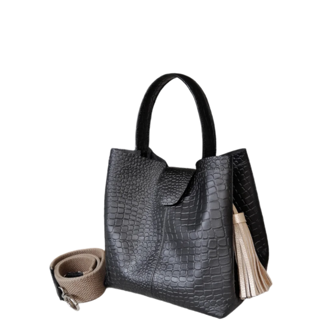 Schwarze kleine Lederhandtasche für Frauen - Lucia Reptil