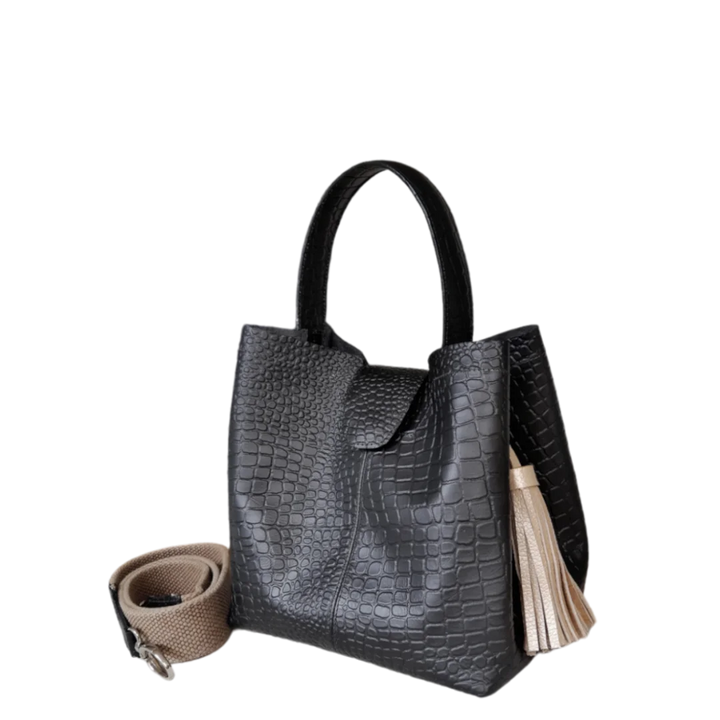 Schwarze kleine Lederhandtasche für Frauen - Lucia Reptil