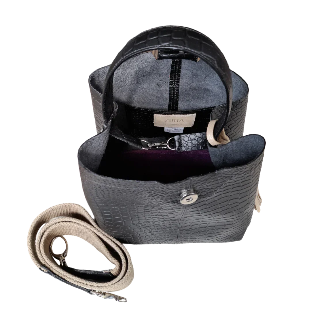 Schwarze kleine Lederhandtasche für Frauen - Lucia Reptil