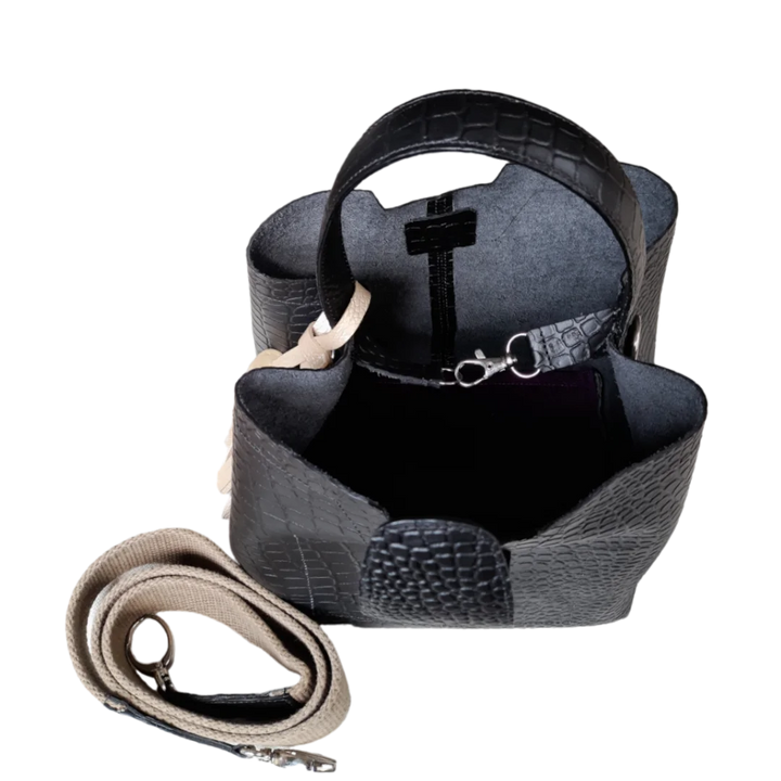Schwarze kleine Lederhandtasche für Frauen - Lucia Reptil