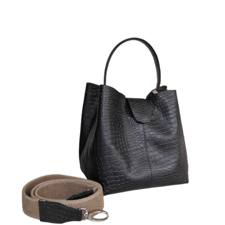 Schwarze kleine Lederhandtasche für Frauen - Lucia Reptil