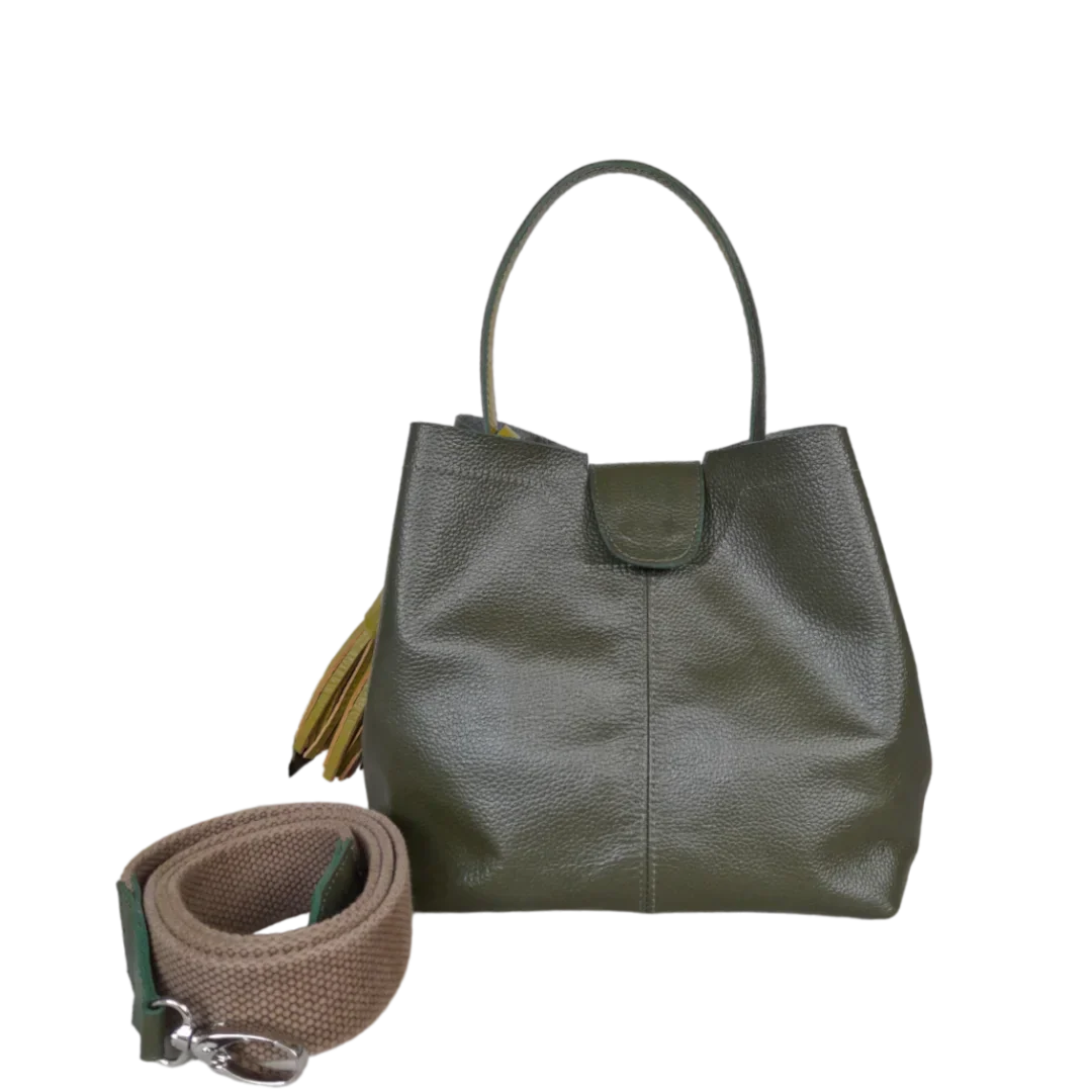 Lucia Kleine Olivgrüne Lederhandtasche für Damen