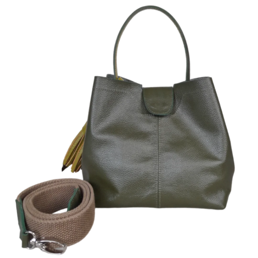 Camila Große Olivgrüne Lederhandtasche für Damen