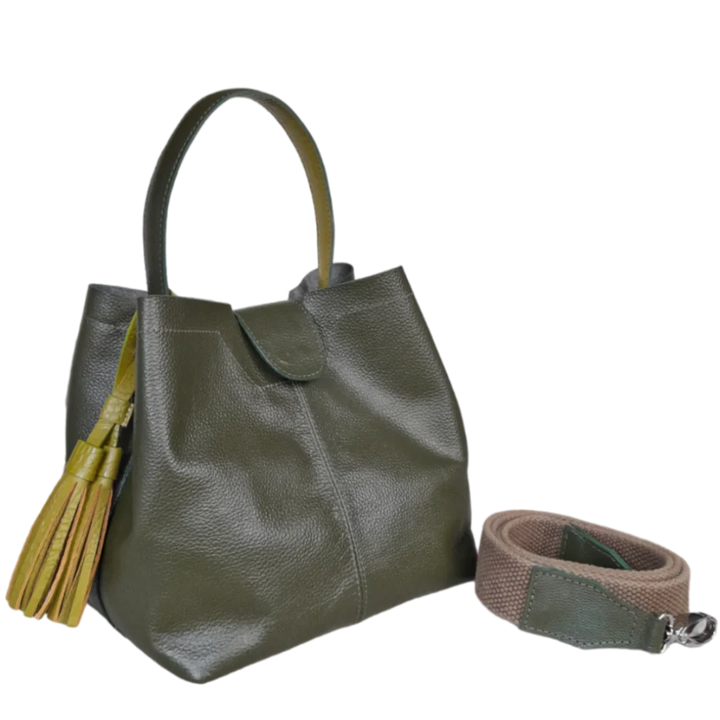 Camila Große Olivgrüne Lederhandtasche für Damen