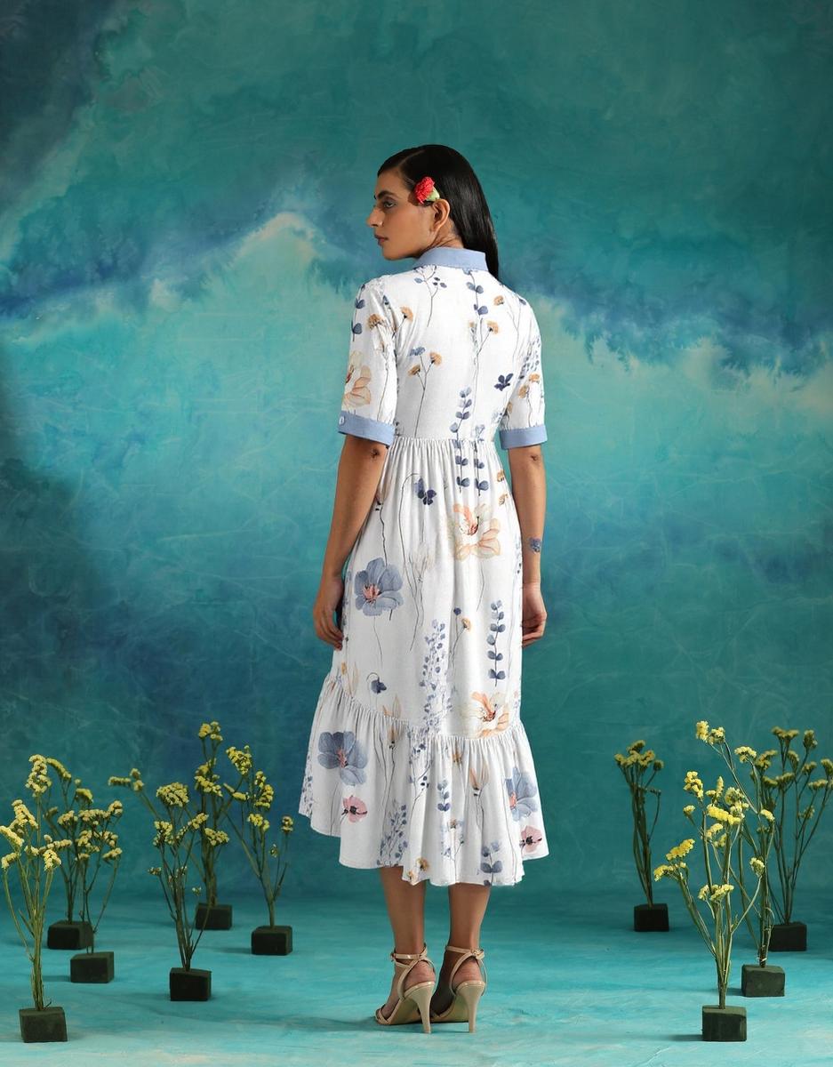 Elvienne | Frische Maxi-Kleid mit Print & Kragen