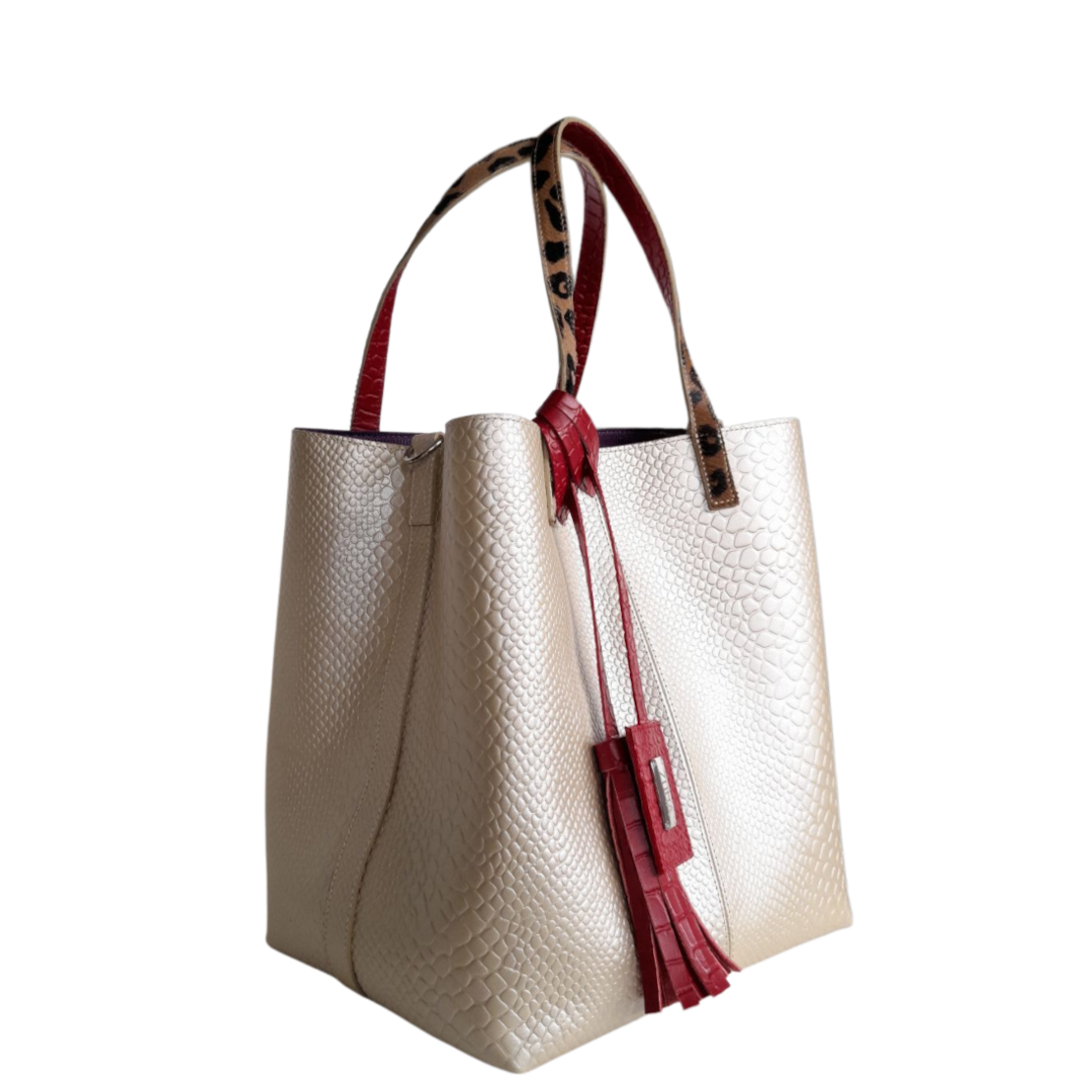 Giulia Anaconda Damenhandtasche in Gold-Pewter