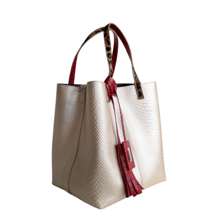 Giulia Anaconda Damenhandtasche in Gold-Pewter