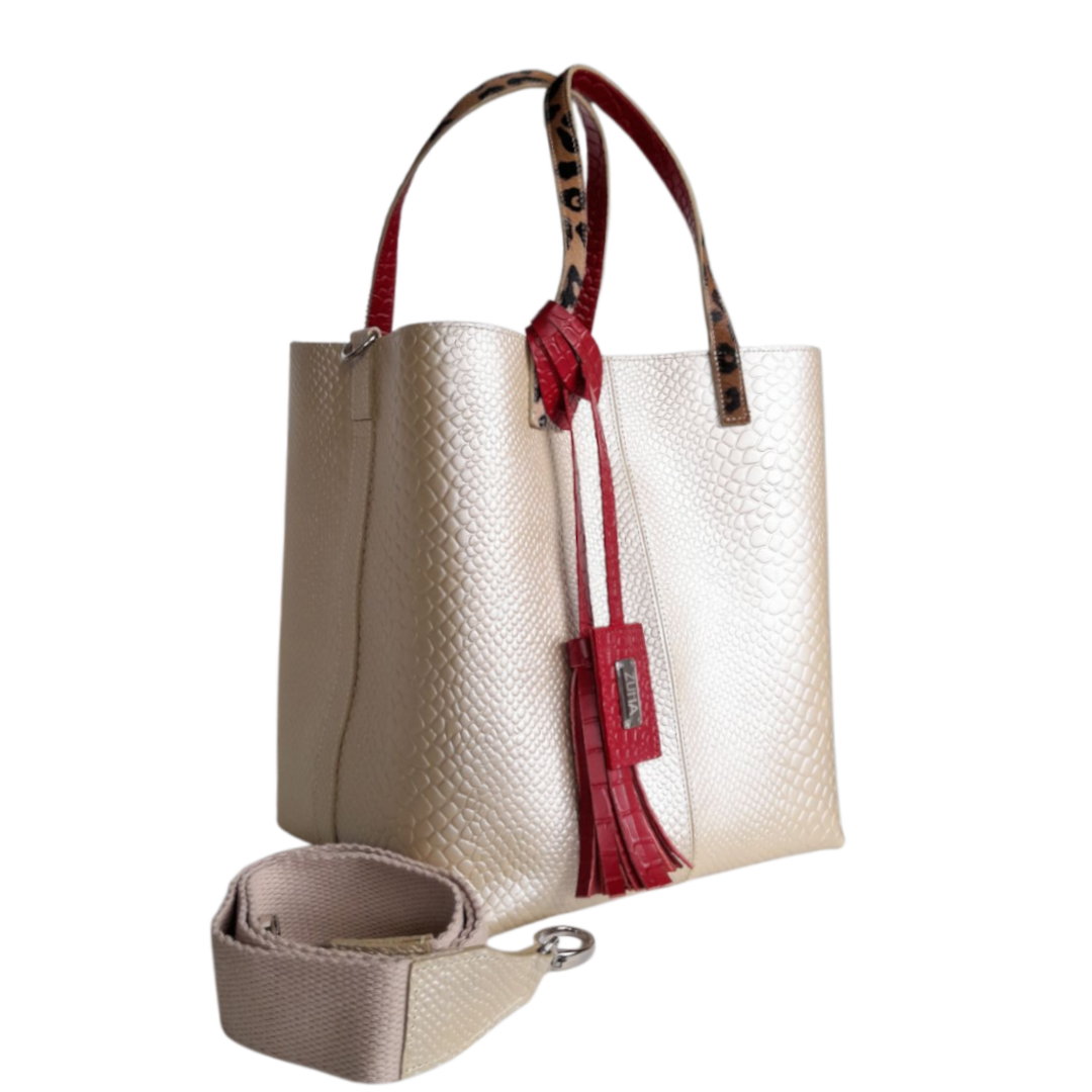 Giulia Anaconda Damenhandtasche in Gold-Pewter