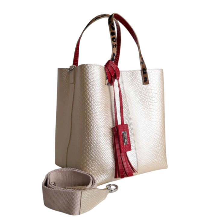 Giulia Anaconda Damenhandtasche in Gold-Pewter