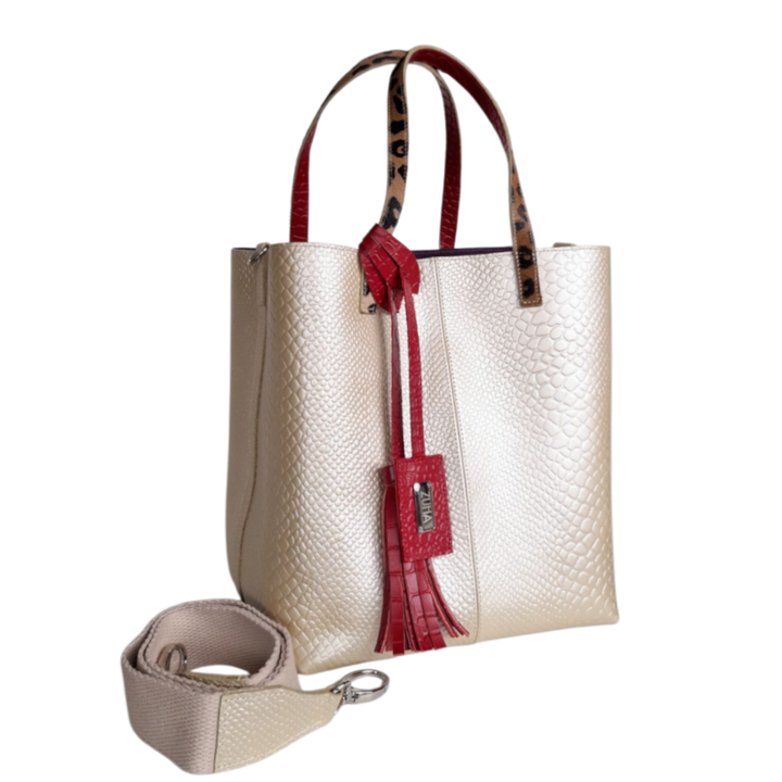 Giulia Anaconda Damenhandtasche in Gold-Pewter