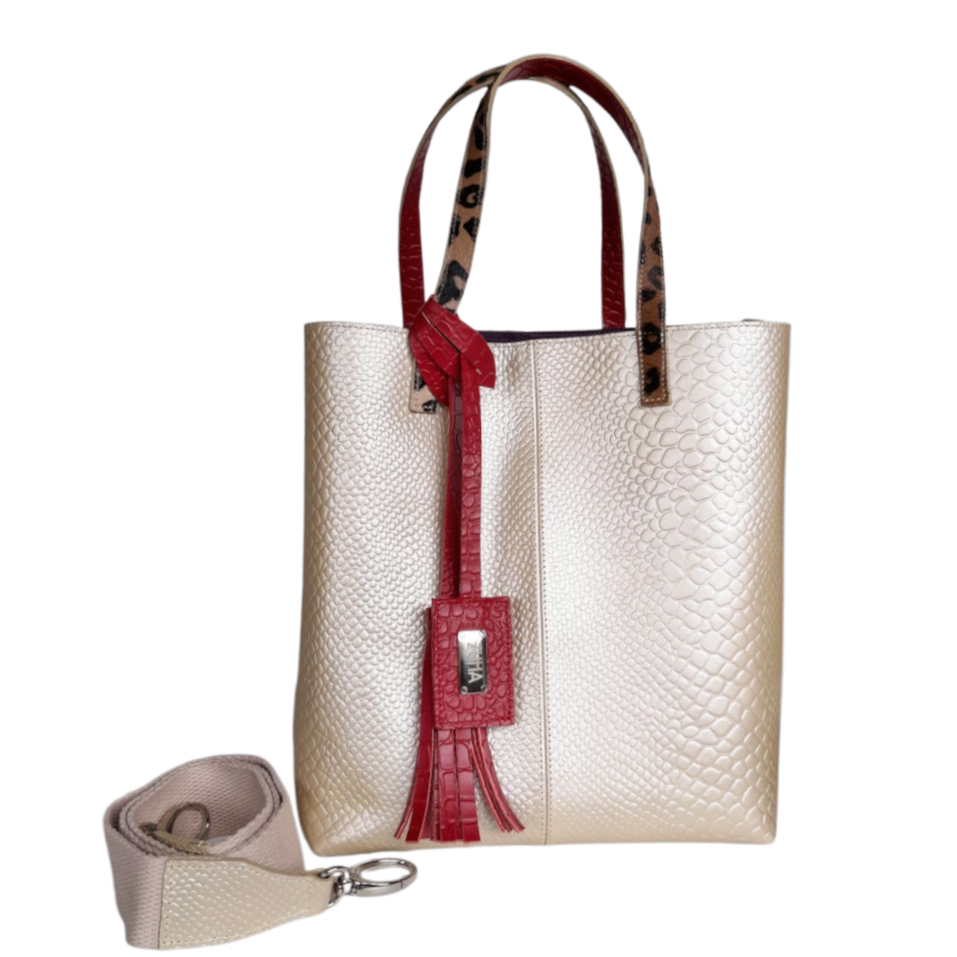 Giulia Anaconda Damenhandtasche in Gold-Pewter