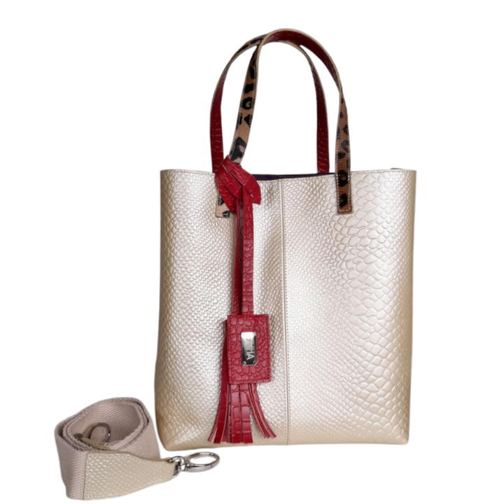 Giulia Anaconda Damenhandtasche in Gold-Pewter