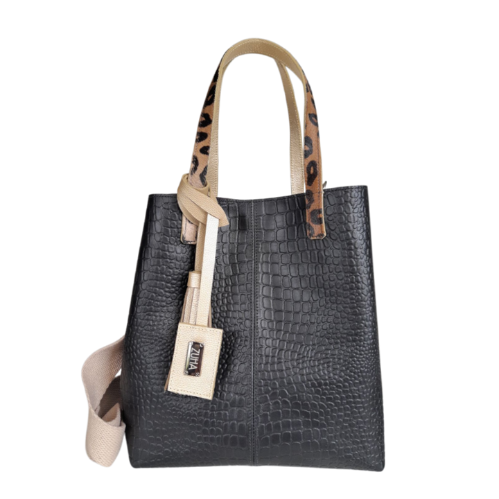 Giulia Reptil Schwarze Lederhandtasche für Damen