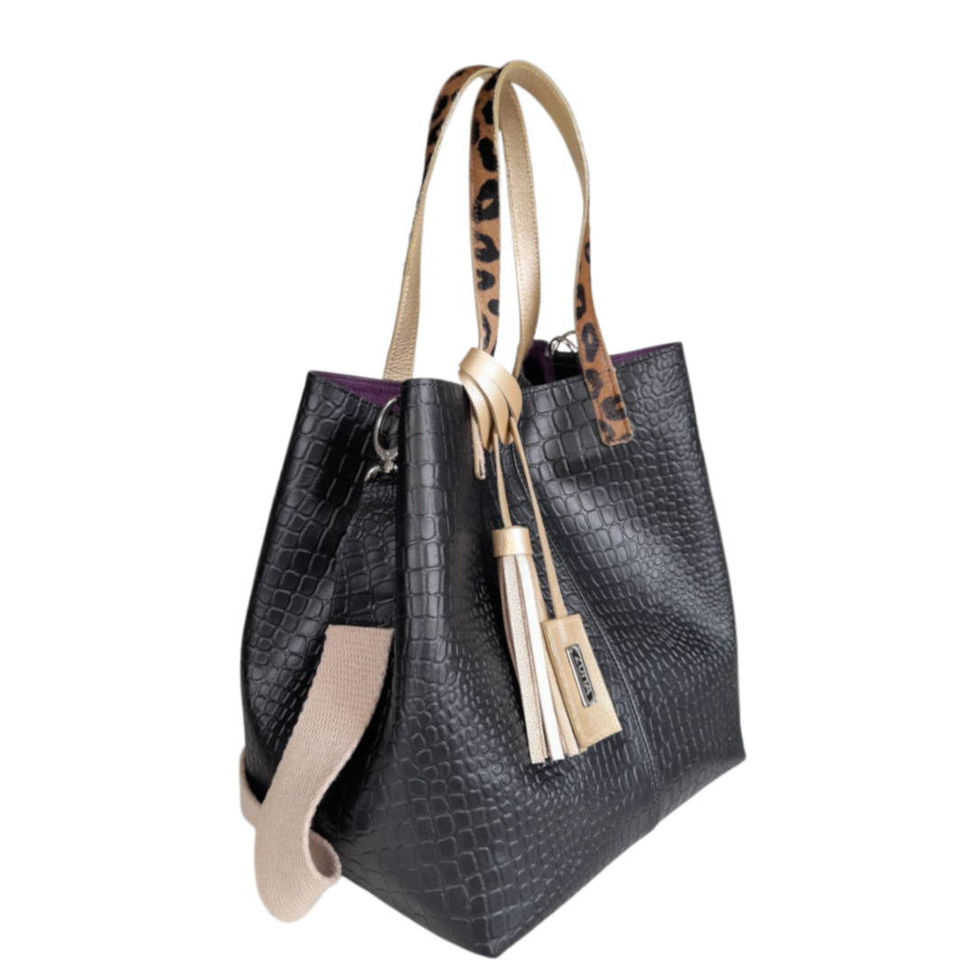 Giulia Reptil Schwarze Lederhandtasche für Damen