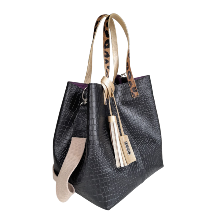 Giulia Reptil Schwarze Lederhandtasche für Damen
